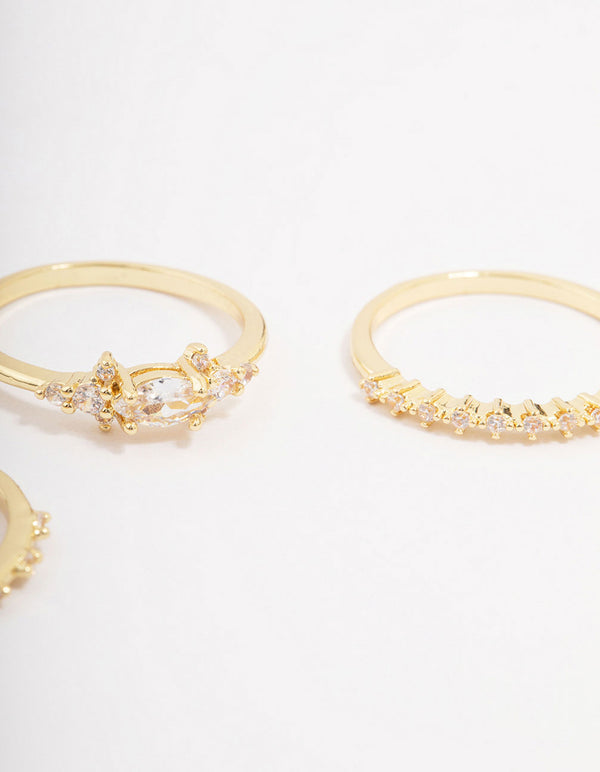 Fine Gold Plated Marquise Stacking Rings 3-Pack
