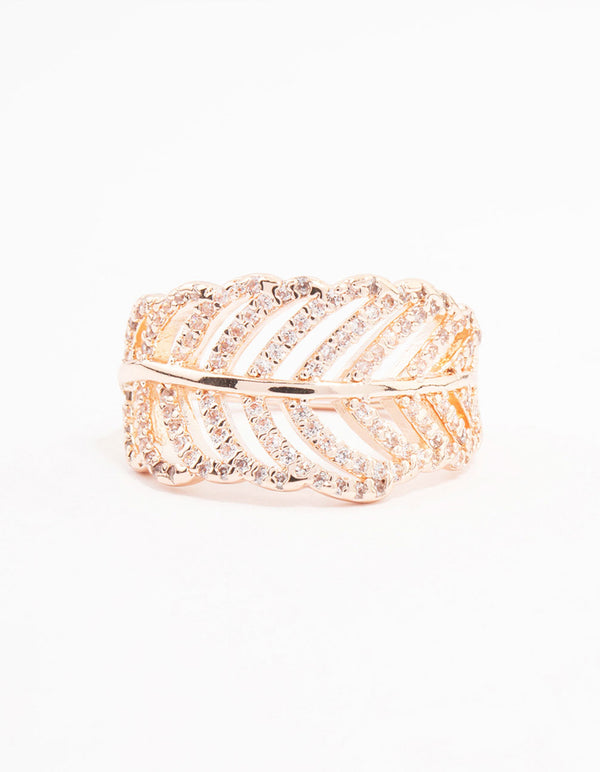 Rose Gold Leaf Band Cubic Zirconia Ring