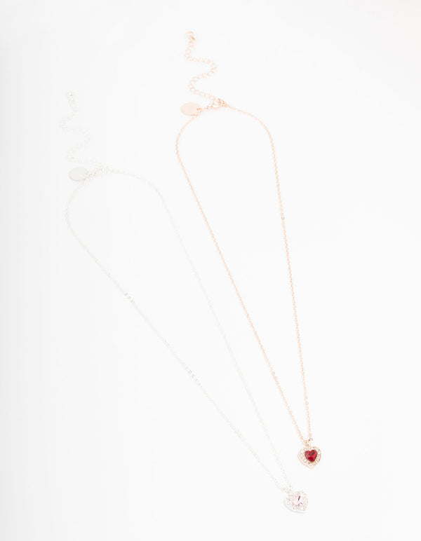 Gold & Silver Mixed Metal Heart Halo Necklace Pack