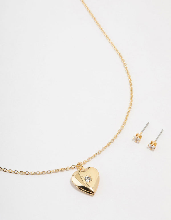 Gold Plated Cubic Zirconia Heart Jewellery Set