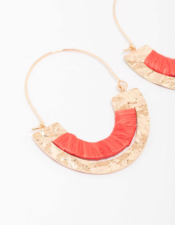 Gold Raffia Wrap Round Hoop Earrings