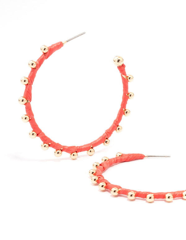 Red Threaded Wrap C-Shaped Hoop Earrings