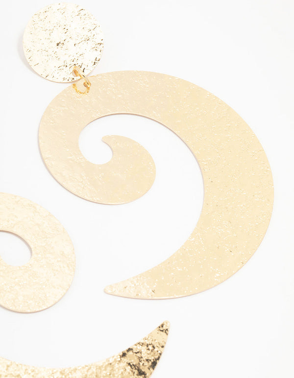 Gold Textured Swirling Drop Earrings