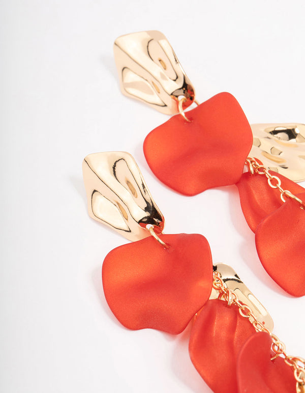 Gold & Red Coated Petal Drop Earrings