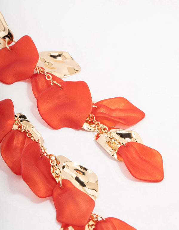 Gold & Red Coated Petal Drop Earrings