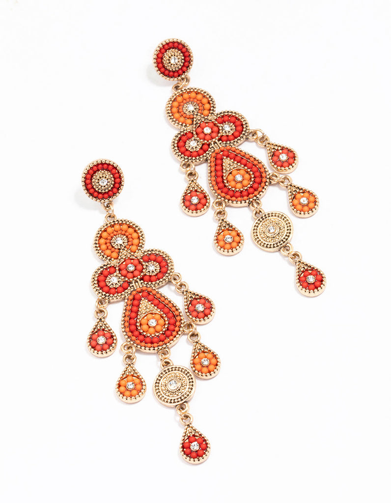Dauplaise Jewelry Red and Gold Beaded Shaky Earrings Dauplaise Jewelry Red and Gold Beaded Shaky Earrings