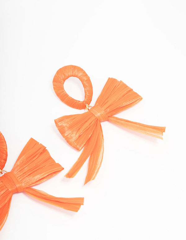 Orange Large Bow Stud Drop Earrings