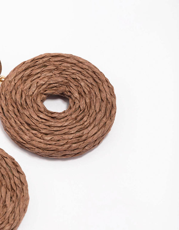 Brown Raffia Large Donut Drop Earrings