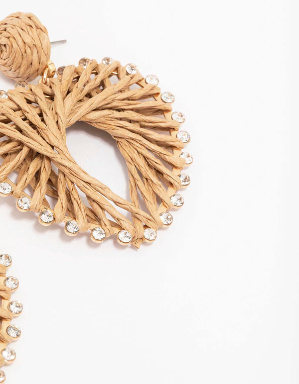 Neutral Raffia Heart Drop Earrings