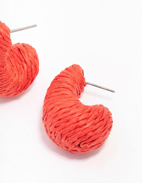 Red Raffia Wrap Teardrop Stud Earrings