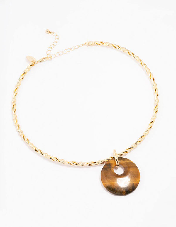 Gold Twisted Pendant Necklace
