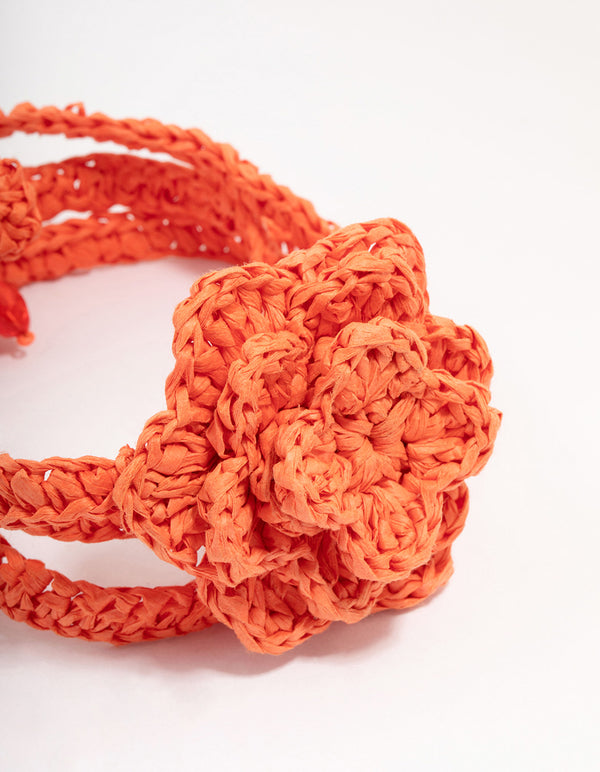 Orange Raffia Flower Choker Necklace