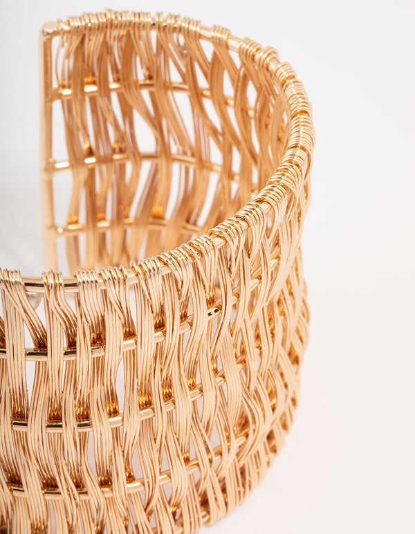 Gold Textured Bold Wrist Cuff