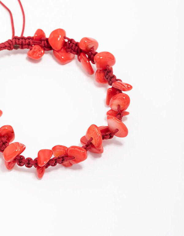Red Mixed Bead Adjustable Cord Bracelet