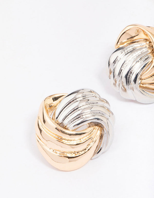 Two-Toned Swirling Knotted Stud Earrings