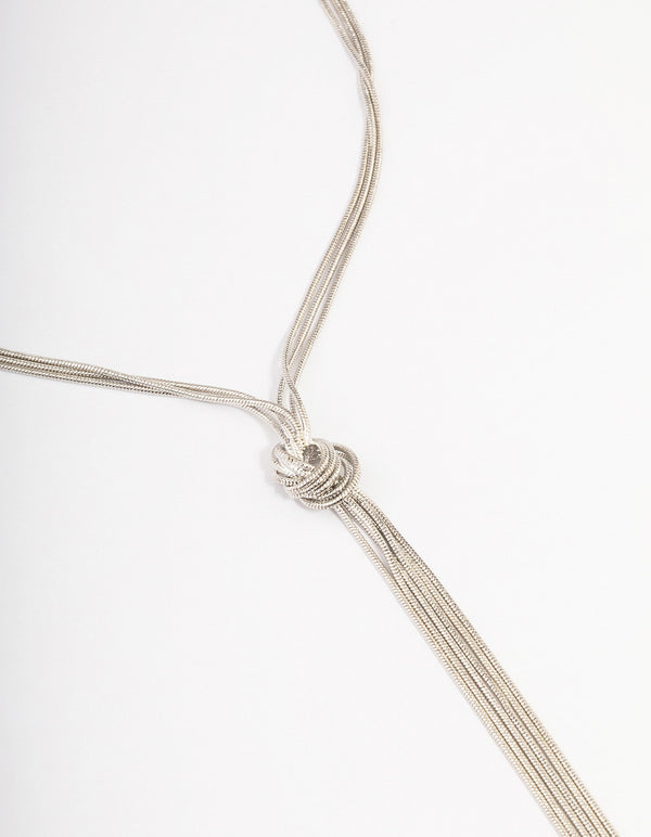Silver Long Knotted Tassel Necklace