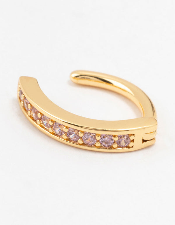 Gold Plated Surgical Steel Pink Cubic Zirconia Curved Belly Ring