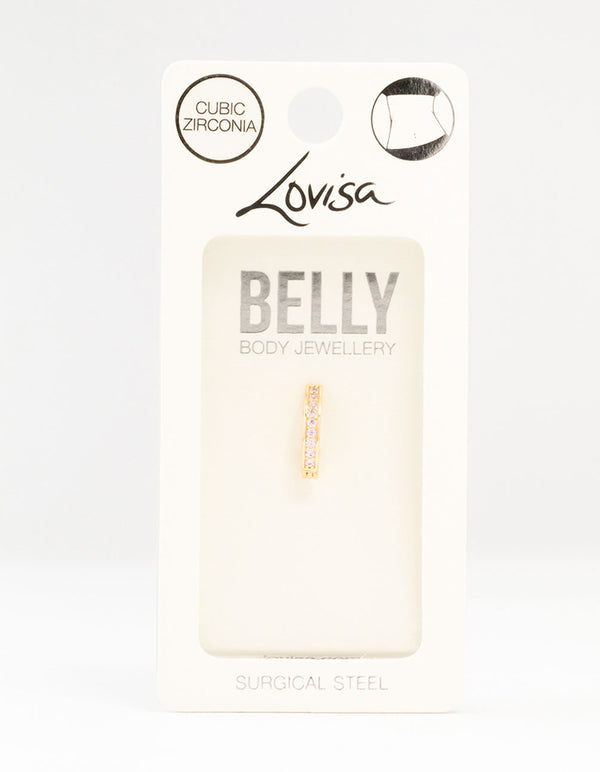 Gold Plated Surgical Steel Pink Cubic Zirconia Curved Belly Ring