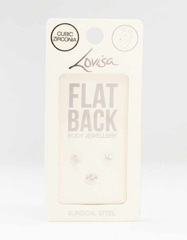 Surgical Steel Double Baguette Flat Backs 3-Pack