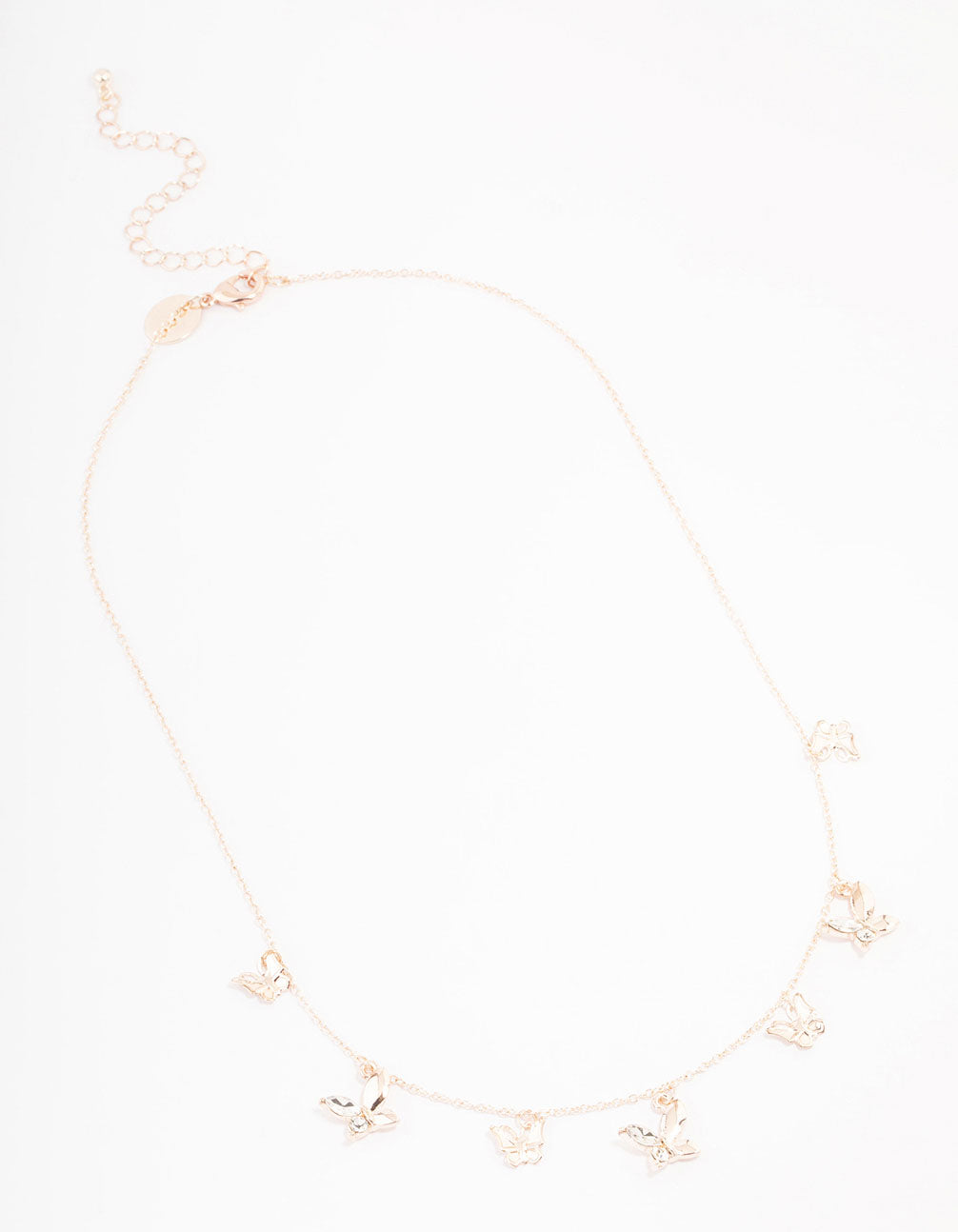 Rose Gold Butterfly Charm Diamante Necklace