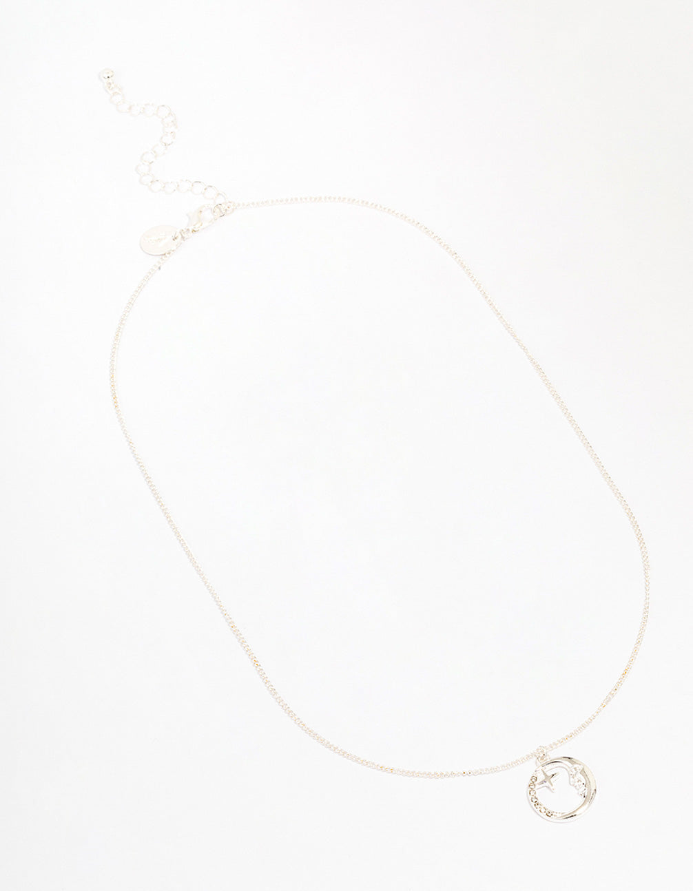 Silver Round Half Moon Pendant Necklace