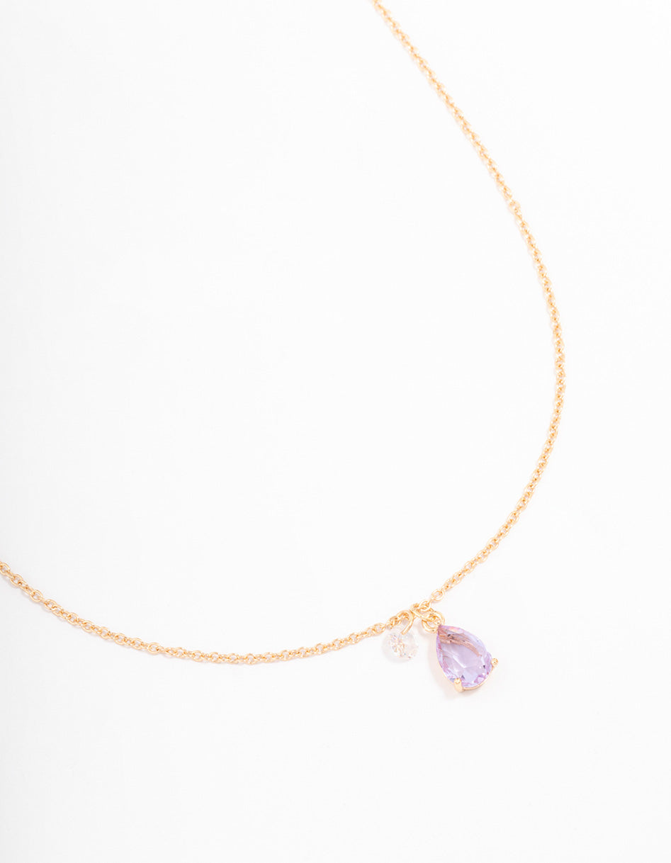 Gold Pear Acrylic Lilac Stone Pendant Necklace