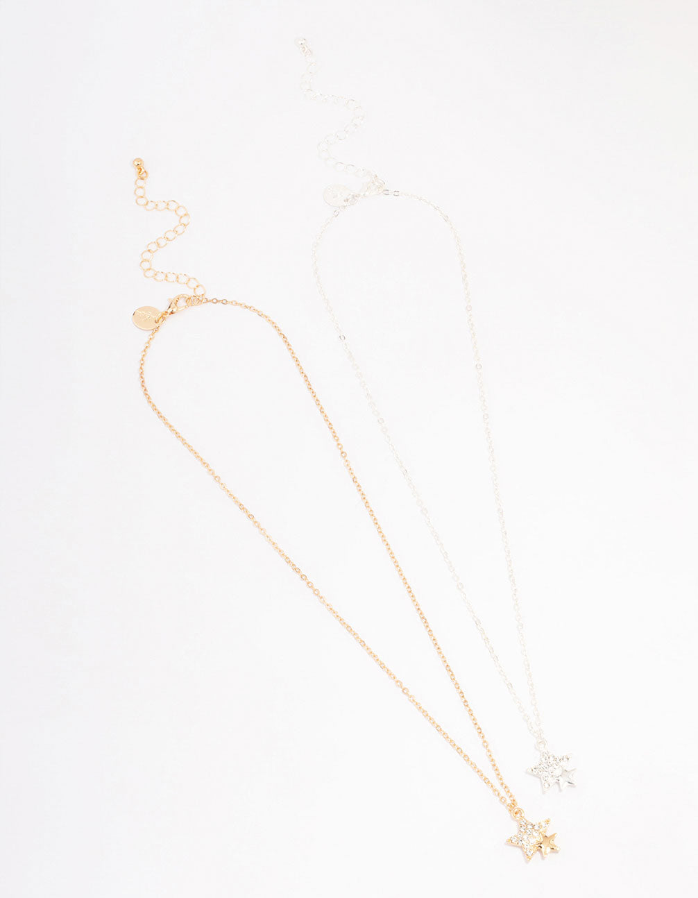 Gold & Silver Double Star Diamante Pendant Necklace Pack
