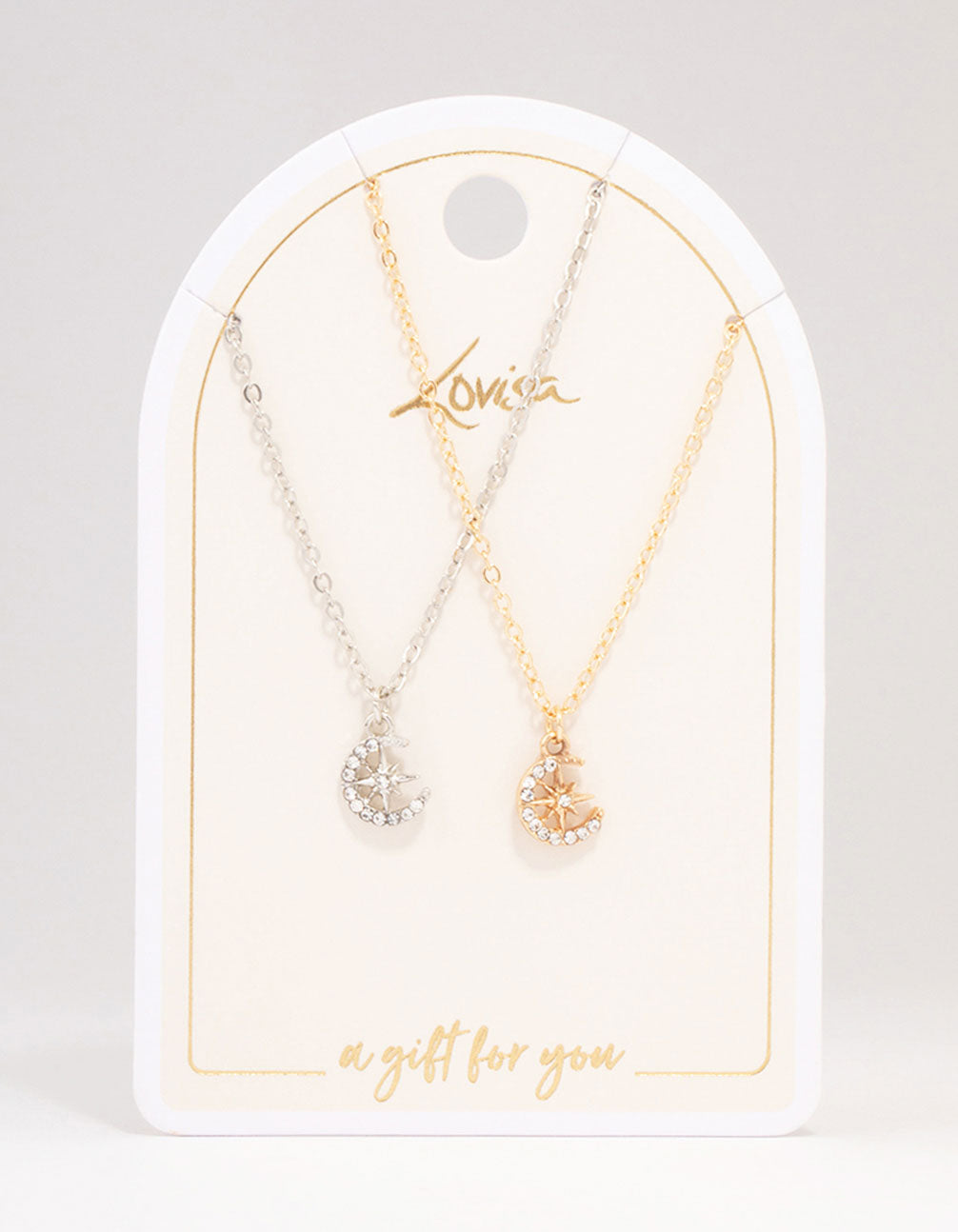 Gold & Silver Half Moon Diamante Pendant Necklace Pack