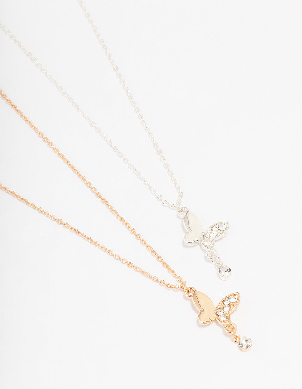 Mixed Metal Butterfly Diamante Necklace Pack