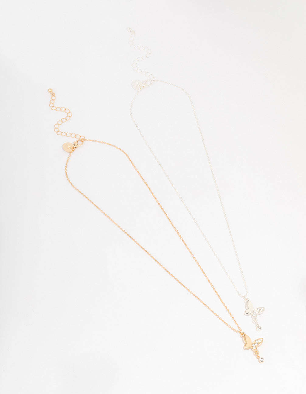 Mixed Metal Butterfly Diamante Necklace Pack