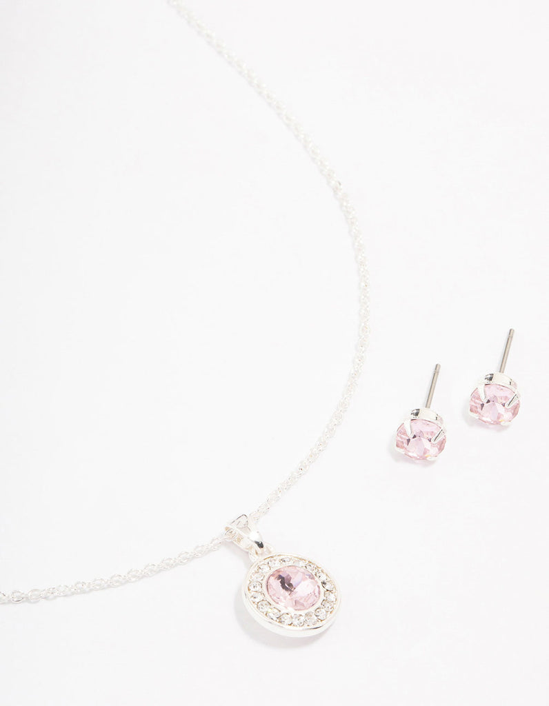 Silver Round Diamante Pink Halo Jewellery Set Lovisa