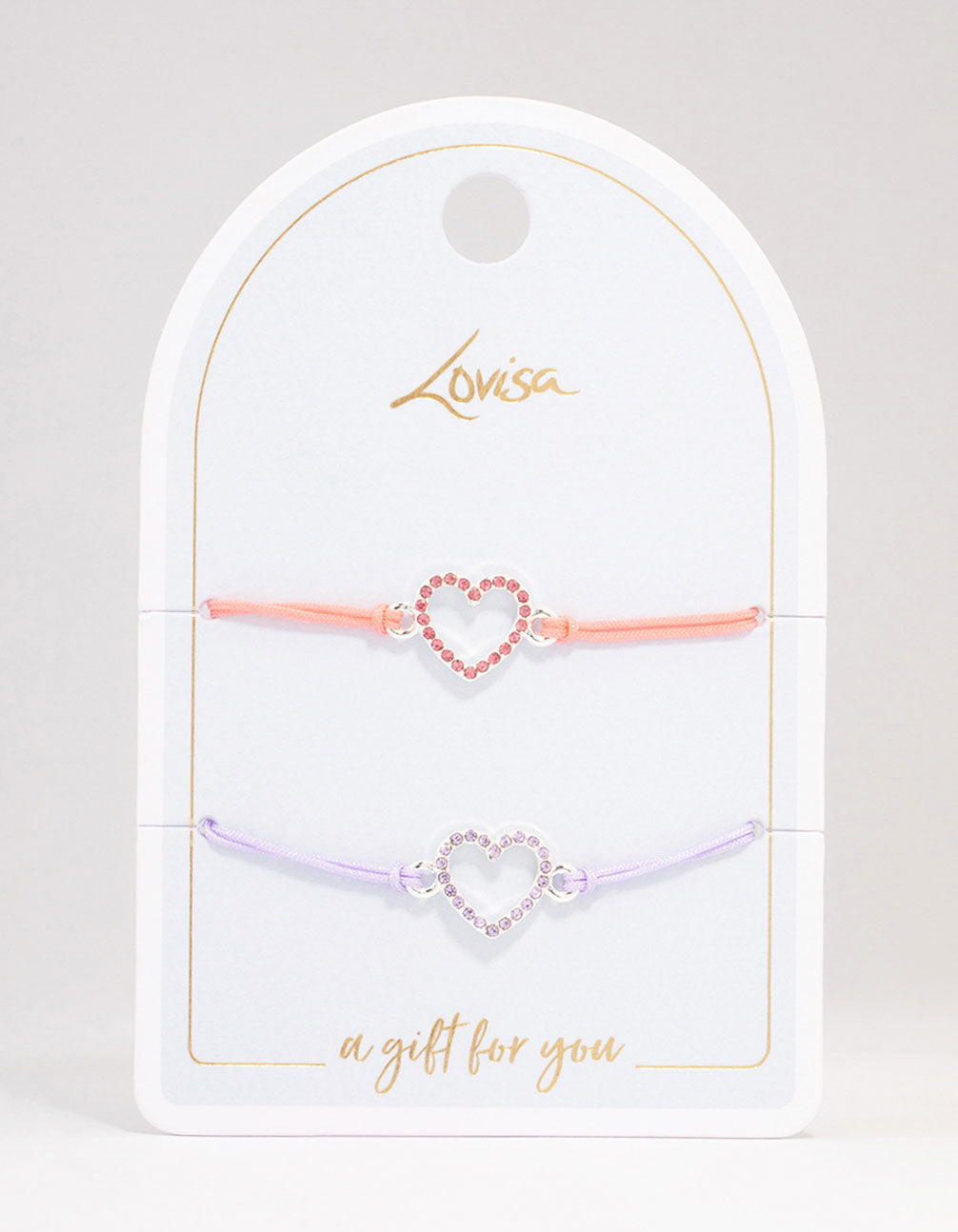 Pink & Purple Diamante Heart Cord Bracelet Pack