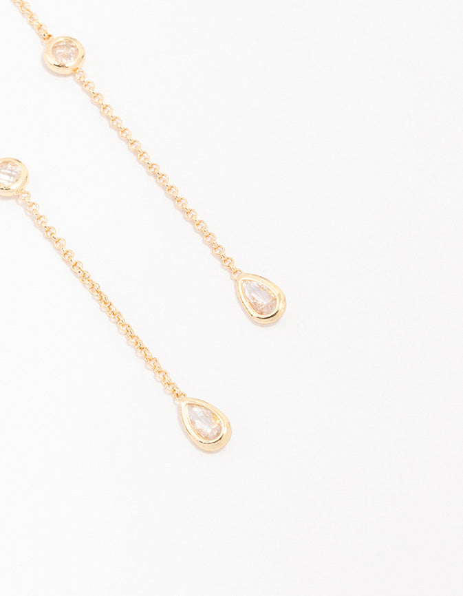 Gold Cubic Zirconia Round & Teardrop Earrings
