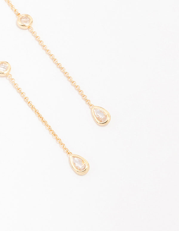 Gold Cubic Zirconia Round & Teardrop Earrings