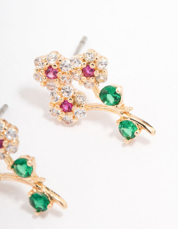 Gold Cubic Zirconia Flower Stud Earrings