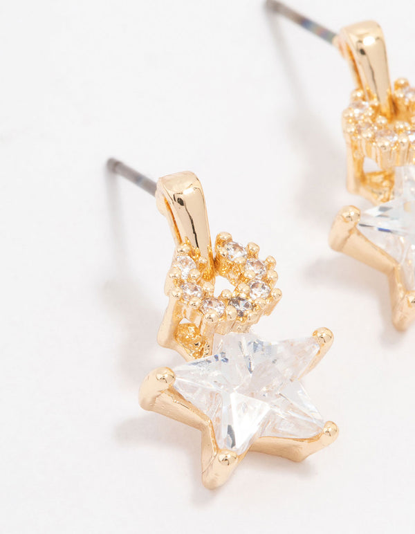 Gold Star & Wreath Stud Earrings