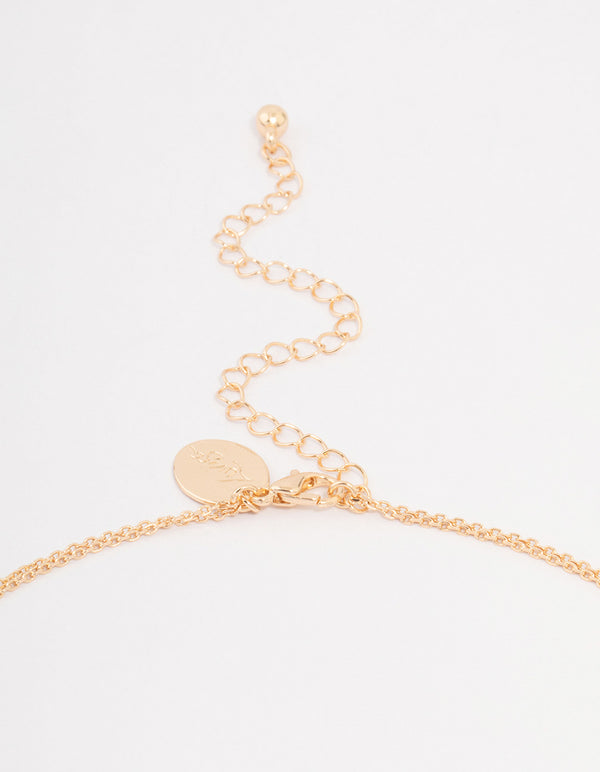 Gold Cubic Zirconia Double Row Butterfly Pendant Necklace