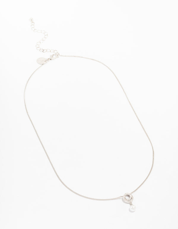 Silver Cubic Zirconia Swirl Pearl Necklace