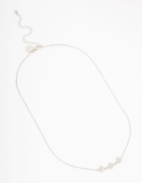 Silver Cubic Zirconia Station Flower Necklace