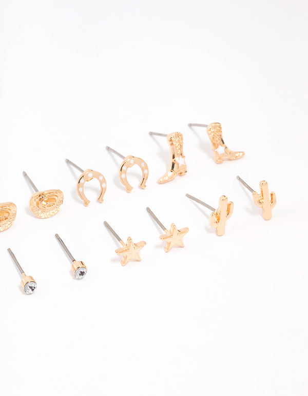 Gold Western Cowgirl Earrings 8-Pack