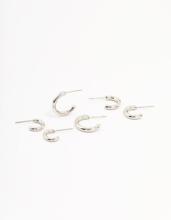 Silver Graduating Sized Huggie Earrings 3-Pack