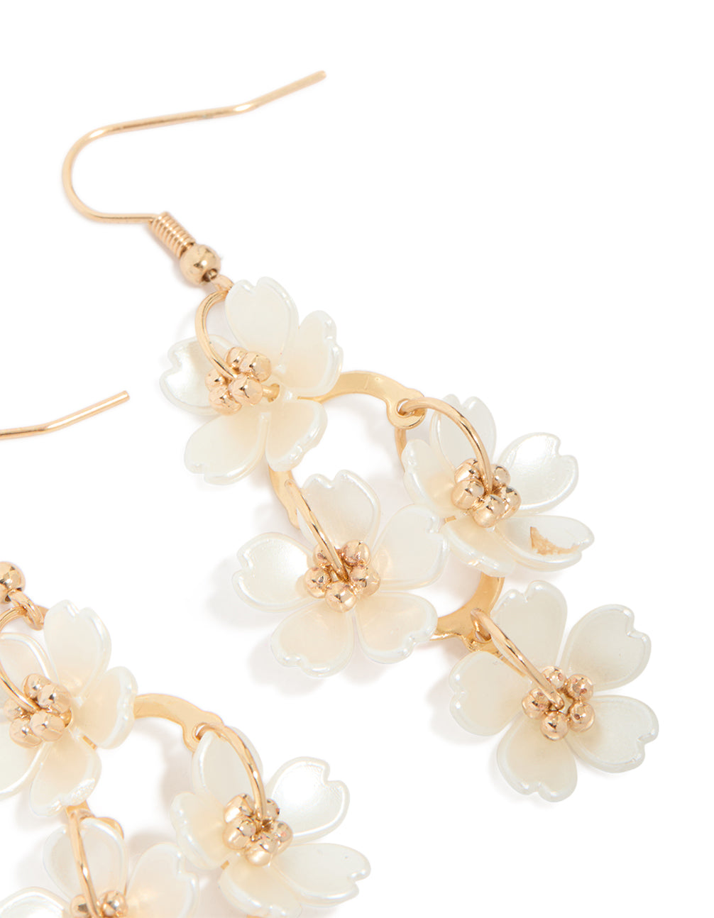 Gold Pearl Flower Vine Drop Earrings