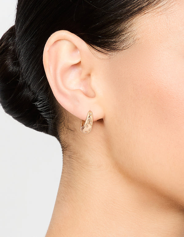 Gold Diamante Tear Drop Clicker Huggie Earrings