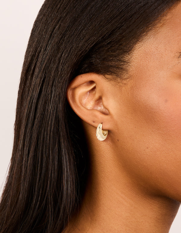 Gold Diamante Tear Drop Clicker Huggie Earrings