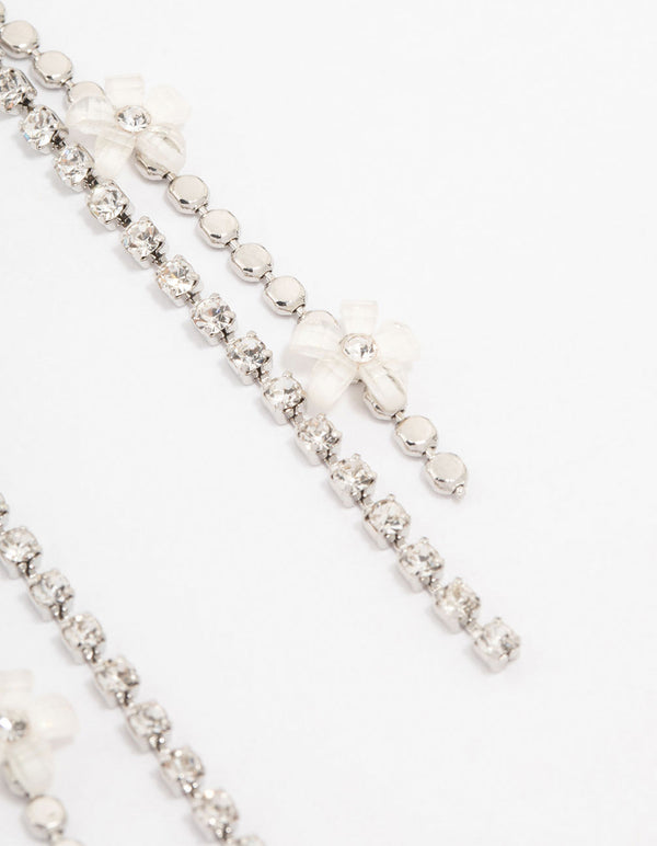 Silver Cupchain Flower Waterfall Drop Earrings