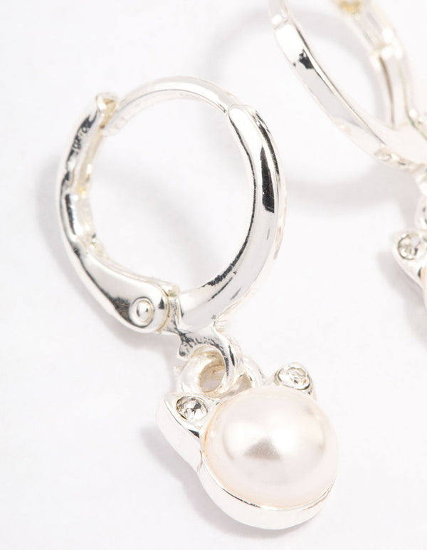Silver Pearl Huggie Hoop Earrings