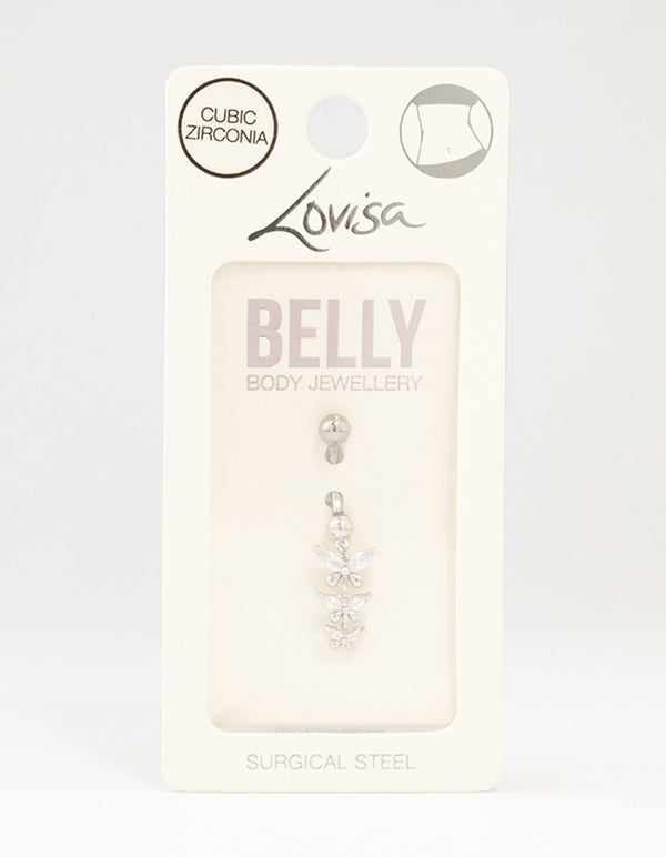 Surgical Steel Trio Butterfly Drop Belly Bar