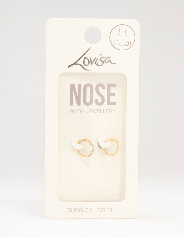 Gold Plated Cubic Zirconia And Spiral Nose 2-Pack
