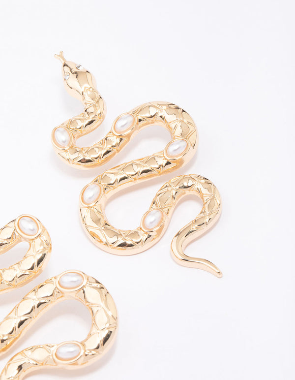 Gold Large Snake Statement Earrings
