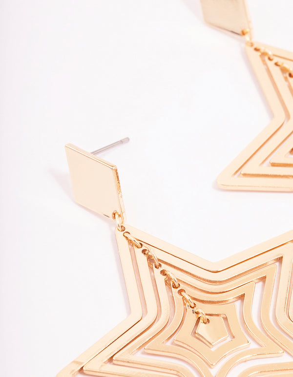 Gold Diamante & Star Drop Earrings